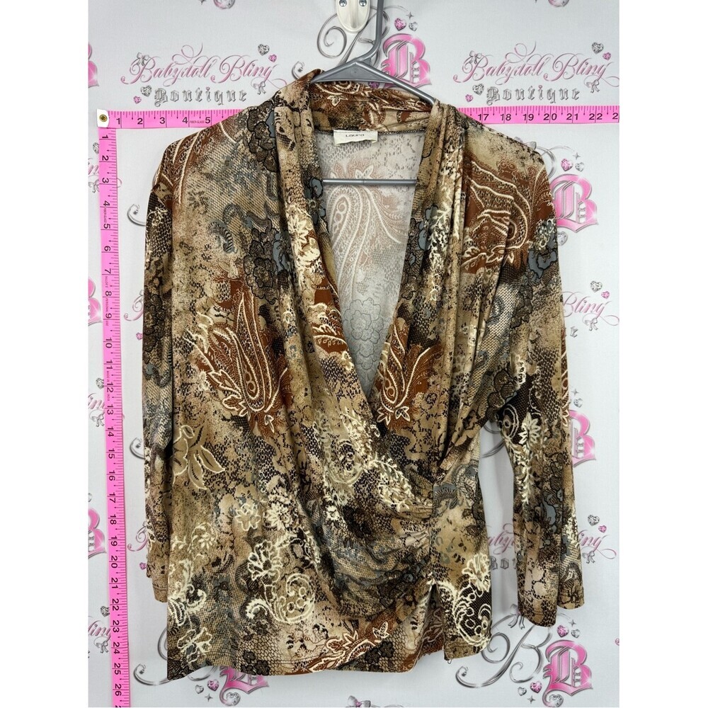 Paisley Draped Wrap Blouse in Brown